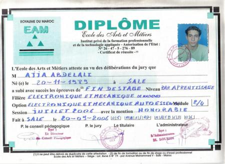 diplome de abdel ali ajja